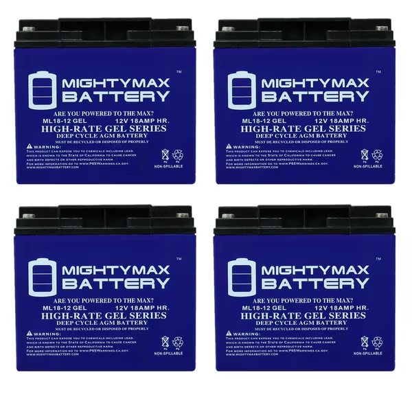 12V 18AH GEL Battery Replacement for Warrior Portable WiMax - 4 Pack, Mighty Max Battery, Mfr#: ML18-12GELMP4605